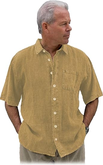 Mens Hemp Casual Dress Shirt Button Down Short Sleeve Linen Regular Fit