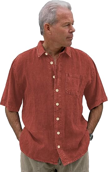 Mens Hemp Casual Dress Shirt Button Down Short Sleeve Linen Regular Fit