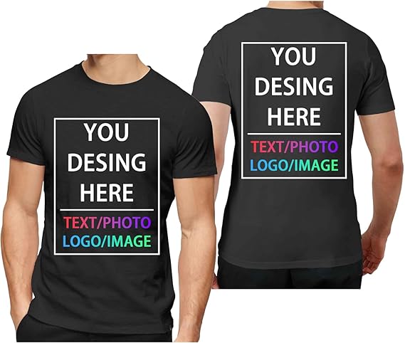 Biodegradable Print Custom T Shirts for Men and Women Personalized Design Add Text Image or Logo on Front and Back Unisex Black Medium Large
