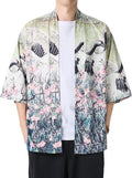Mens Lightweight Kimono Jacket Seven Sleeve Open Front Cardigan Coat Japanese Style Bathrobe