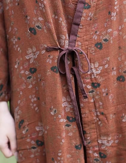 Women Lightweight Kimono Jacket Cotton Yarn Printed Tie Up Vintage Loose Cardigan Open Front Trench Coat Outerwear