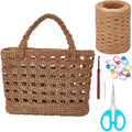 Crochet Raffia Tote Bag Kit for Beginners Beach Straw Handmade Woven Rattan Bag with Raffia Yarn and Paper Ribbon Craft Set