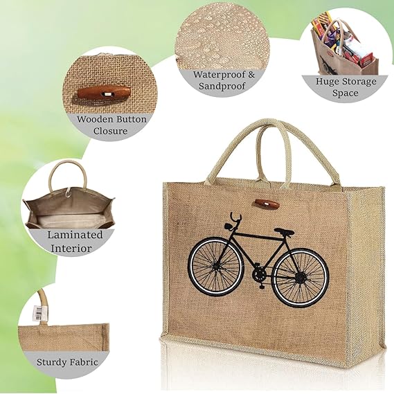 Jute Tote Bag Reusable Burlap Bag with Handles Eco Friendly Gift Beach and Grocery Bag