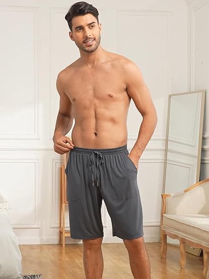 Mens Bamboo Pajama Shorts Lightweight Lounge and Sleepwear with Drawstring and Pockets