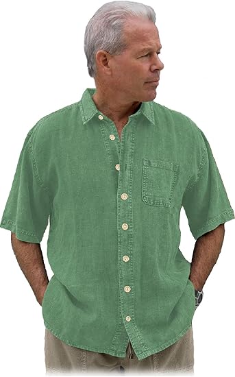 Mens Hemp Casual Dress Shirt Button Down Short Sleeve Linen Regular Fit