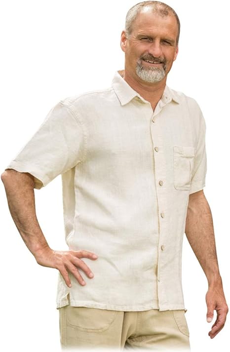 Mens Hemp Casual Dress Shirt Button Down Short Sleeve Linen Regular Fit